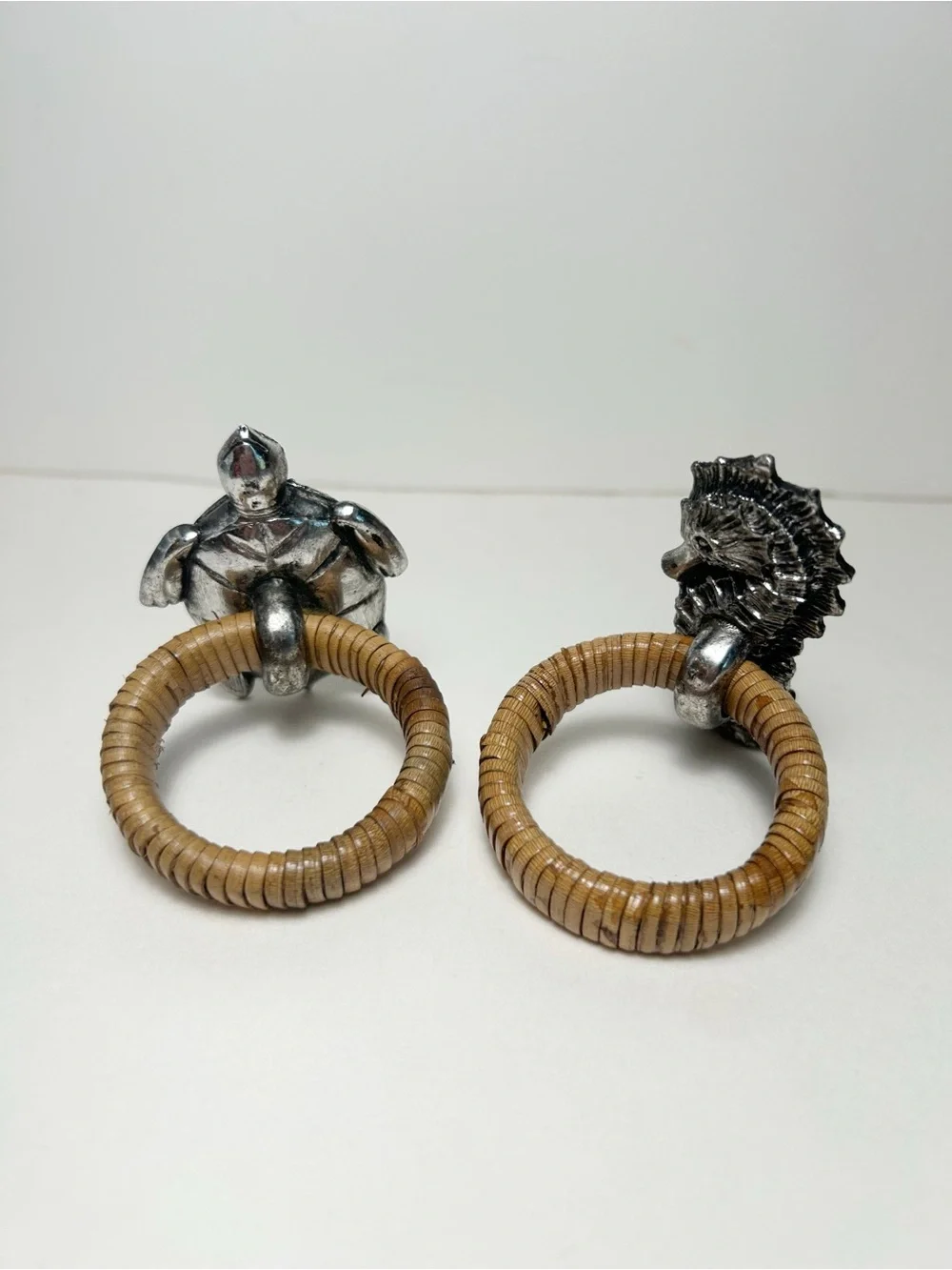 Sea Turtle & Seahorse Napkin Rings - Silver Toned Animal Coastal Set EUC